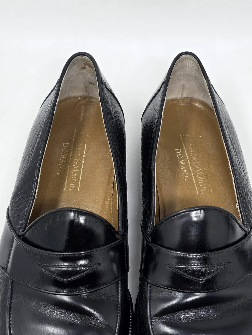 Johnston Murphy Men Italian Black Leather Penny Loafers Slip-on Size 9 Pre-owned